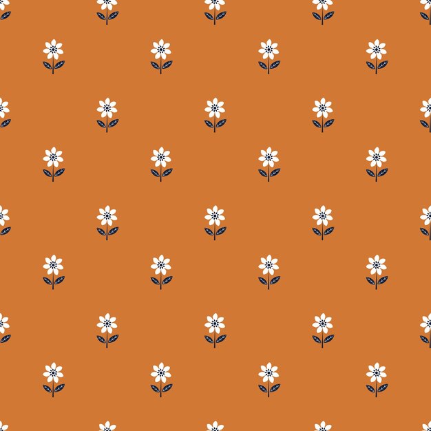 Patrón sin costuras con pequeñas flores sobre un fondo naranja