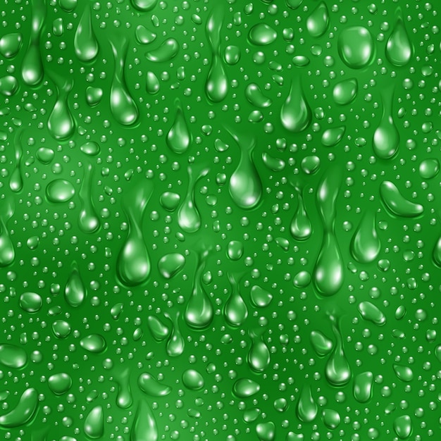 Vector patrón sin costuras de pequeñas gotas de agua realistas en colores verdes
