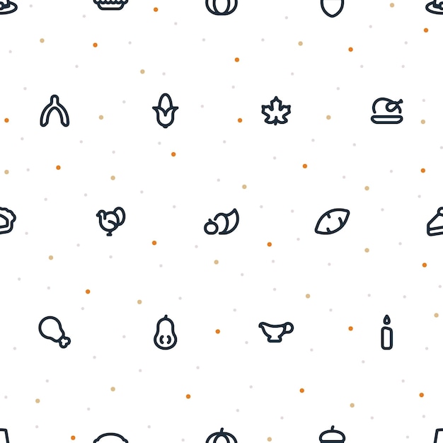 Patrón sin costuras de pequeños iconos de Acción de Gracias con puntos en un fondo transparente