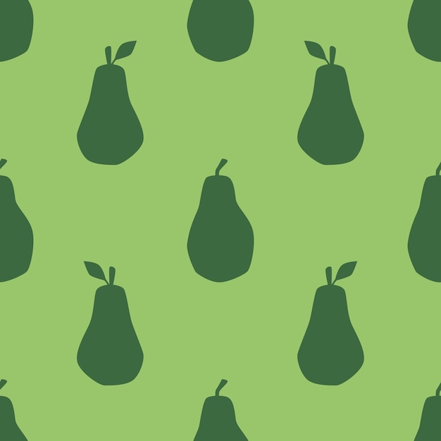 Patrón sin costuras de pera verde en estilo de diseño plano Frutas de pera dibujadas a mano sobre fondo verde