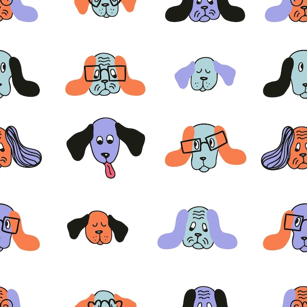 Vector patrón sin costuras de perro basset hound dibujado a mano impresión de garabato animal para camiseta textil y tela ilustración de vector lindo para decoración y diseño