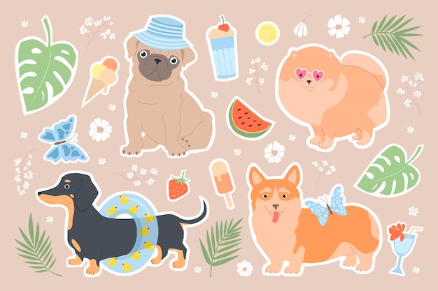 Patrón sin costuras con perros ilustración divertida de verano perros en vacaciones de verano