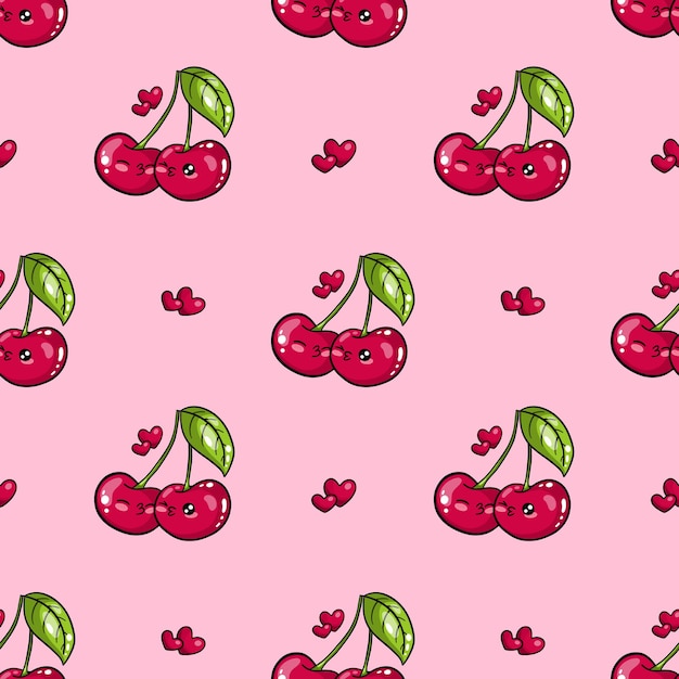 Patrón sin costuras con personajes de cerezas bonitas diseño para papel tapiz de tela de impresión o papel de envoltura