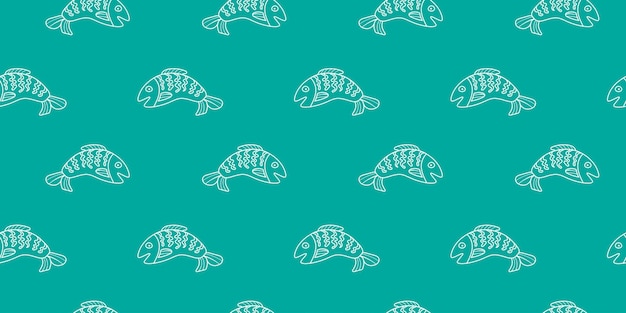 Patrón sin costuras de pez blanco estilizado en un fondo de azul azul para el diseño textil