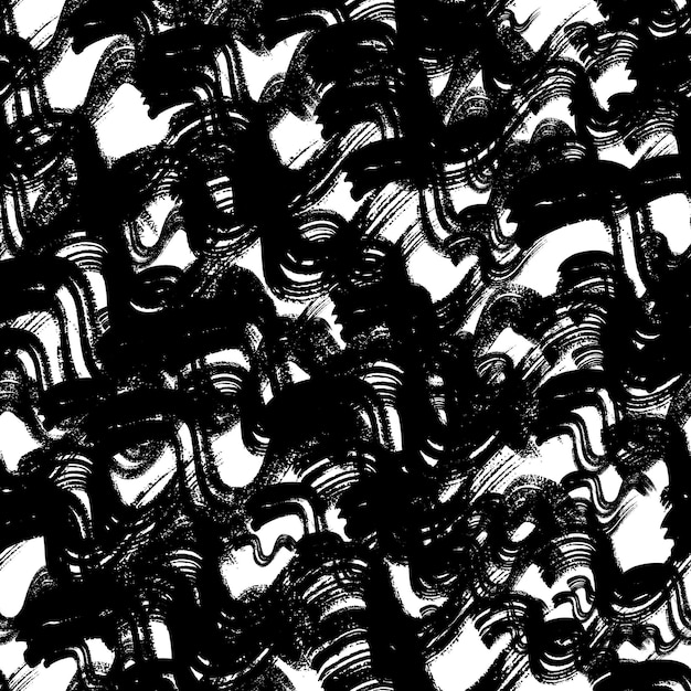 Patrón sin costuras con pinceladas grunge onduladas negras en formas abstractas sobre fondo blanco Ilustración vectorial