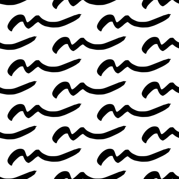 Patrón sin costuras con pinceladas grunge onduladas negras en formas abstractas sobre fondo blanco Ilustración vectorial