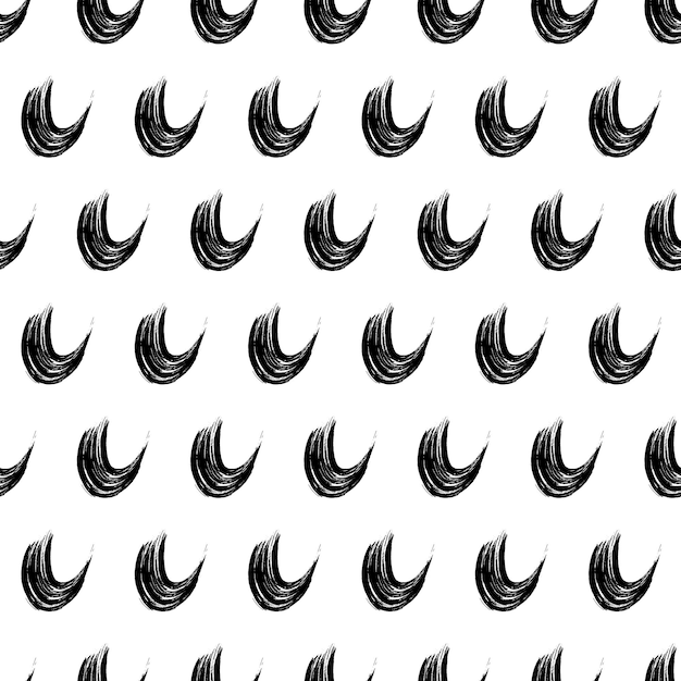 Patrón sin costuras con pinceladas grunge onduladas negras en formas abstractas sobre fondo blanco