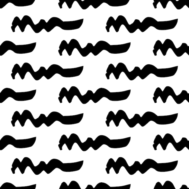 Vector patrón sin costuras con pinceladas onduladas negras en formas abstractas sobre fondo blanco ilustración vectorial