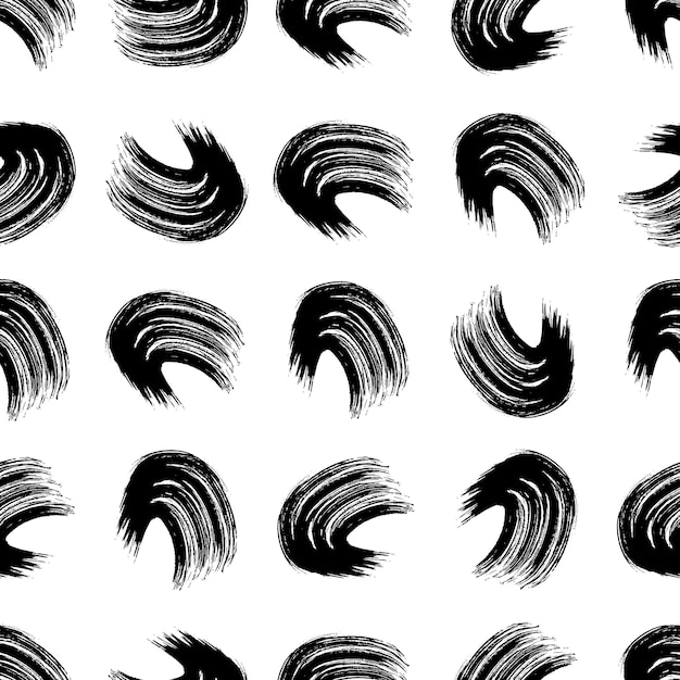 Patrón sin costuras con pinceladas onduladas negras en formas abstractas sobre fondo blanco Ilustración vectorial