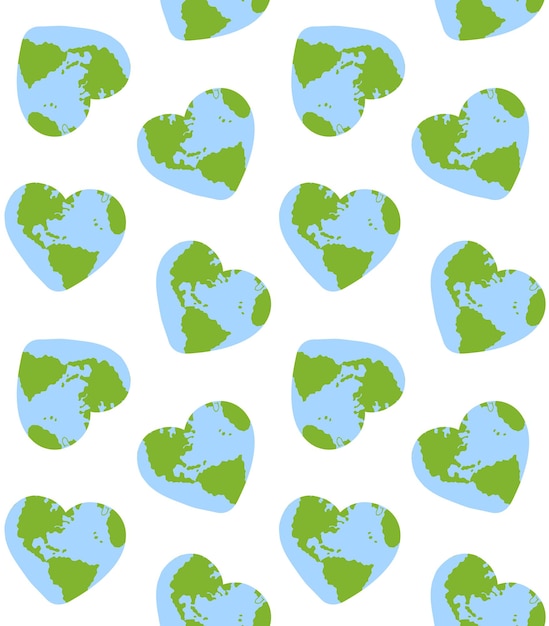Patrón sin costuras del planeta Tierra dibujado a mano en corazones