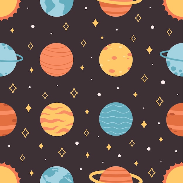 Patrón sin costuras con planetas espacio y estrellas