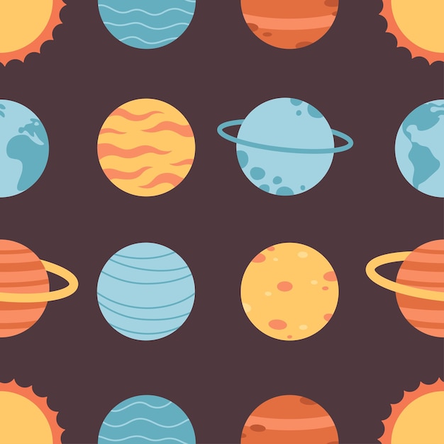 Patrón sin costuras con planetas y espacio Impresión en textiles papel tapiz papel de envoltura