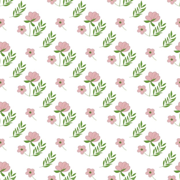 Patrón sin costuras con plantas, ramas, flores y hojas silvestres