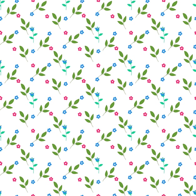 Patrón sin costuras con plantas, ramas, flores y hojas silvestres