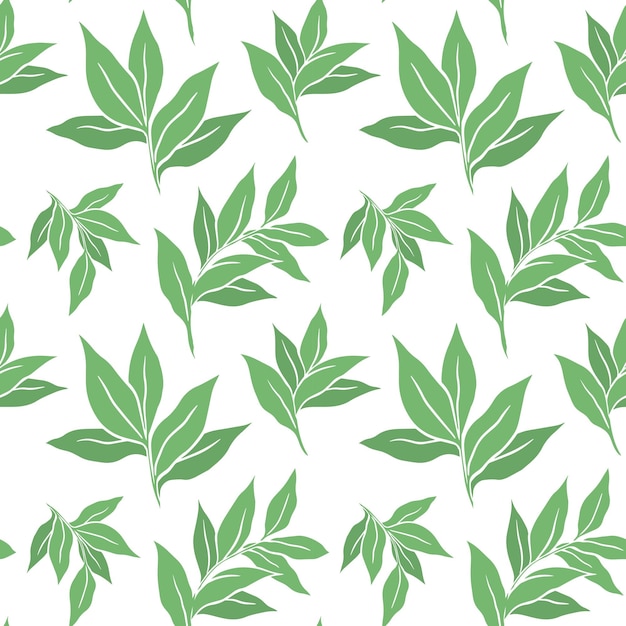 Patrón sin costuras con plantas verdes dibujadas