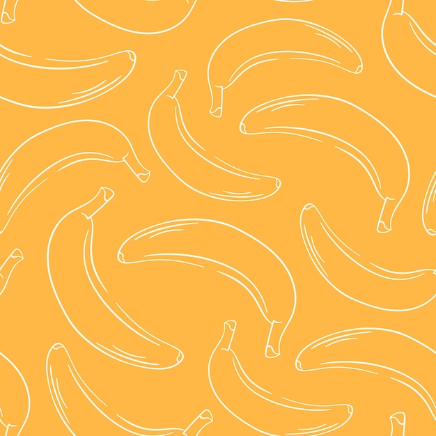 Patrón sin costuras de plátano en estilo de arte de línea en diseño de fondo amarillo para bandeja de papel de envoltura