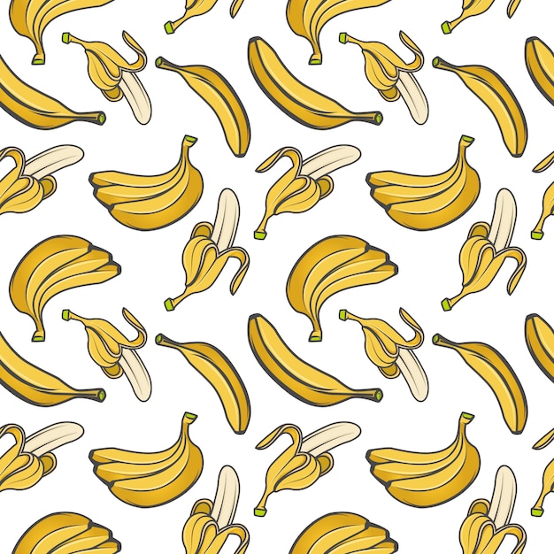 Patrón sin costuras de plátano Frutas de verano comida vegetariana. ilustración
