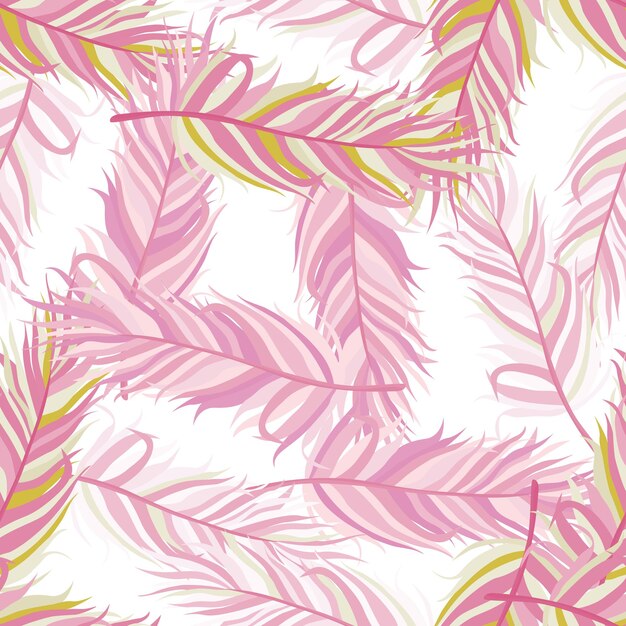 Patrón sin costuras con plumas Hojas de palmeras tropicales abstractas