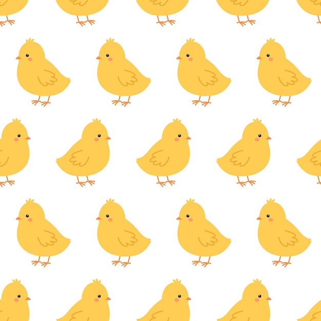 Patrón sin costuras con pollitos lindos en fondo blanco Animales de granja Aves de Pascua