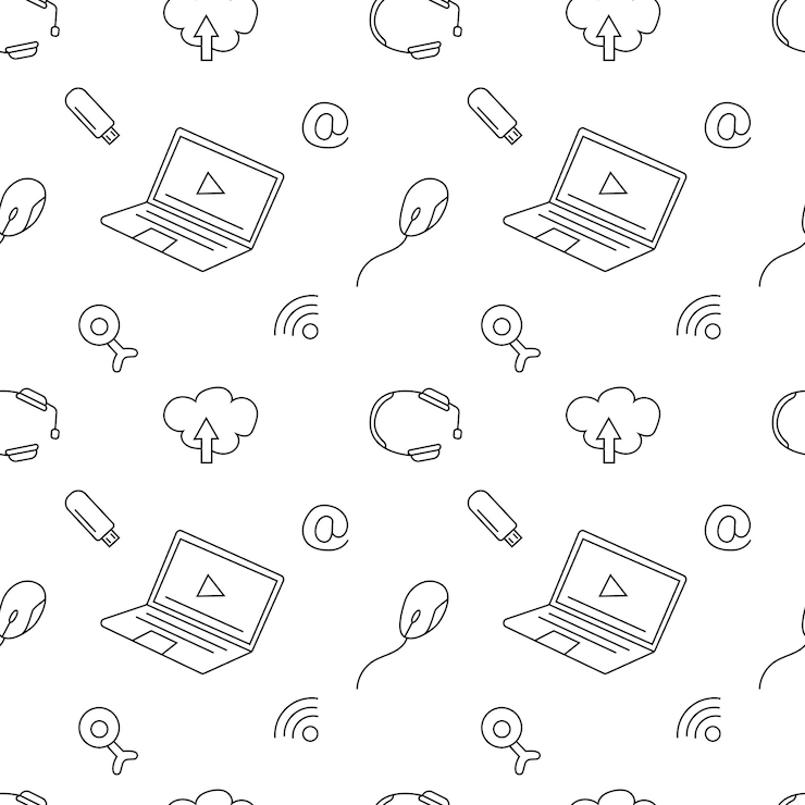 Vector patrón sin costuras de portátil vectorial en estilo doodle aislado en un fondo blanco