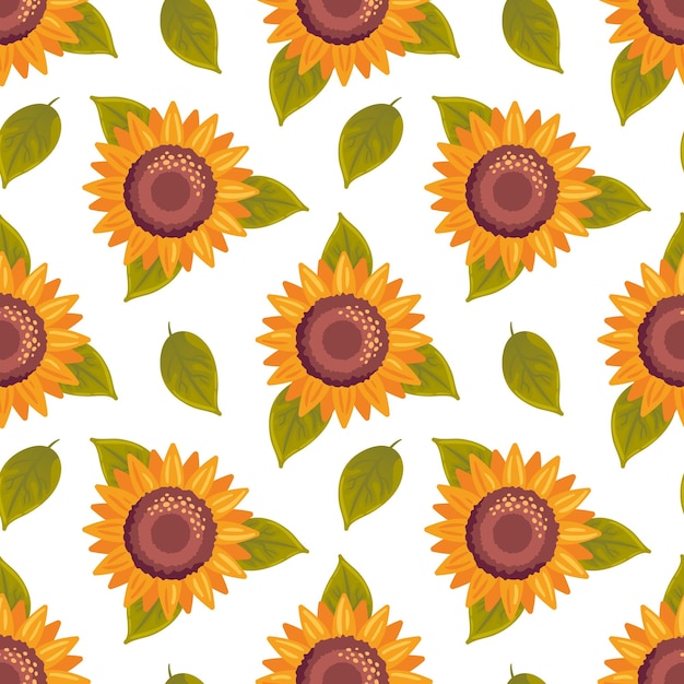 El patrón sin costuras presenta girasoles vibrantes en plena floración que muestran sus alegres pétalos amarillos