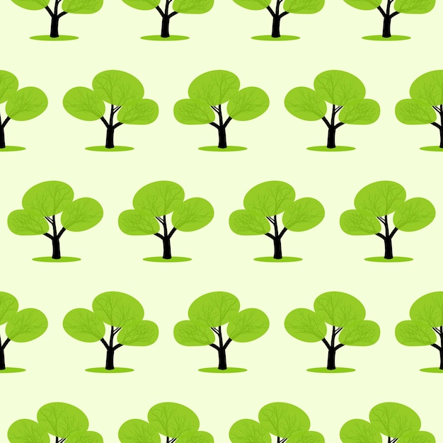 Patrón sin costuras que representa árboles verdes estilizados en un fondo claro para proyectos de diseño con temas naturales