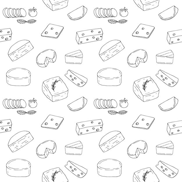 Patrón sin costuras de queso dibujo a mano dibujos dibujos vectoriales