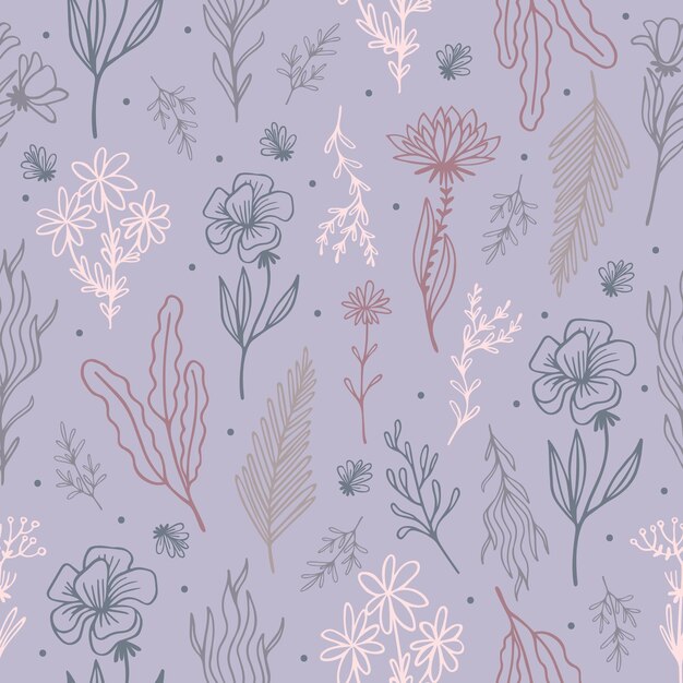Patrón sin costuras de rama de boceto Ramas de contorno boceto de papel tapiz floral Textura rústica de flor de Sakura para la plantilla de vector de tarjetas de papel de tela neotérica Ilustración del patrón de rama de boceto