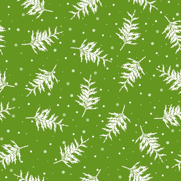 Patrón sin costuras con ramas de abeto con nieve Ramas de Navidad de invierno ramas dibujadas a mano