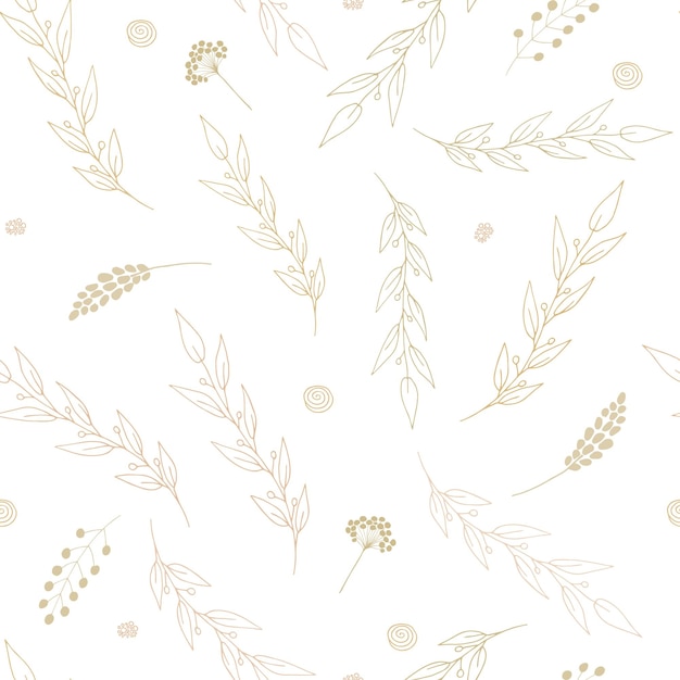 Patrón sin costuras de ramas beige botánicas Patrón elegante minimalista de vector dibujado a mano