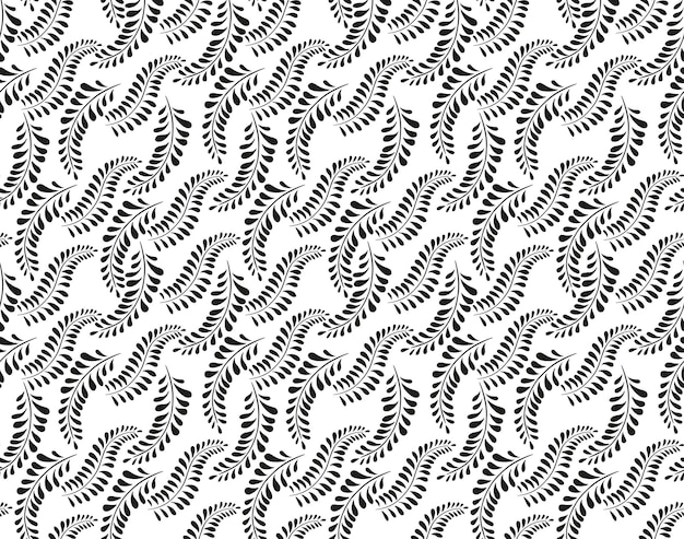 Patrón sin costuras con ramas creativas y tallos de hojas Fondo abstracto en blanco y negro