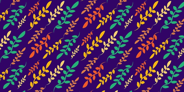 Patrón sin costuras ramas follaje amarillo naranja rojo verde sobre fondo azul Vector EPS10