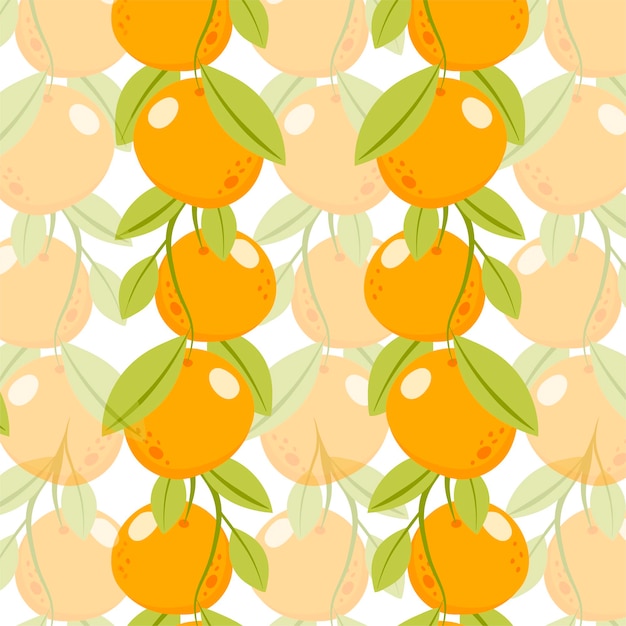 Patrón sin costuras con ramas de fruta de naranja y hojas verdes Ilustraciones dibujadas a mano de cítricos