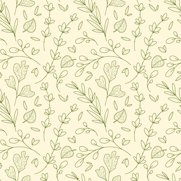 Patrón sin costuras de ramas y hojas de elegancia de hoja de ginkgo en estilo de arte lineal