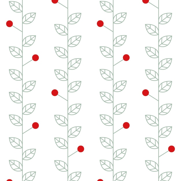 Patrón sin costuras con ramas de hojas simples lineales bayas de cereza Se puede usar para envolver la tarjeta de fondo del paquete de papel de pared