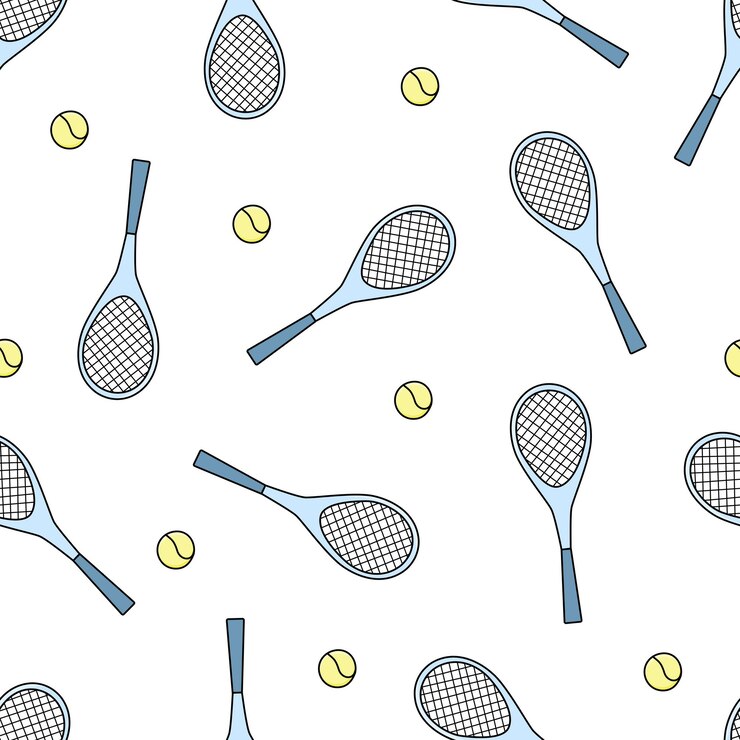Patrón sin costuras de raquetas de tenis y pelota Ilustración vectorial de fondo de equipo deportivo concepto de estilo de vida saludable y activo