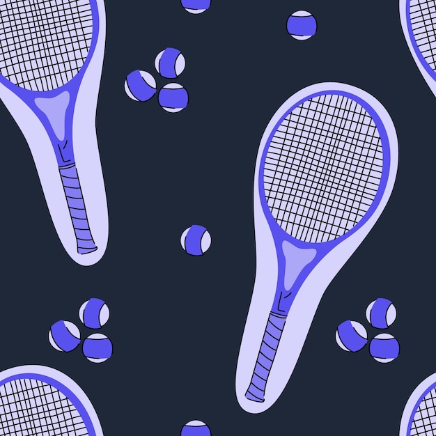 Patrón sin costuras con raquetas de tenis y pelotas equipo deportivo ilustración vectorial