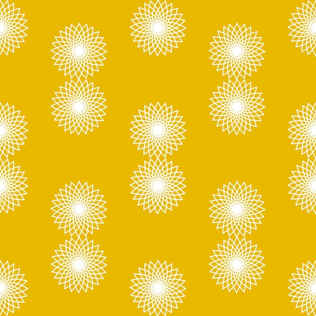 Patrón sin costuras con rayos de sol blancos sobre un fondo amarillo.