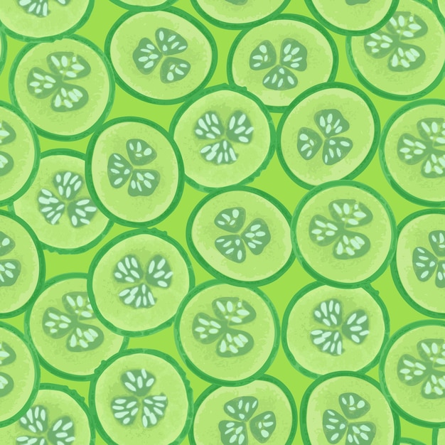 Patrón sin costuras con rebanadas de pepino Ilustración vectorial en estilo dibujado a mano
