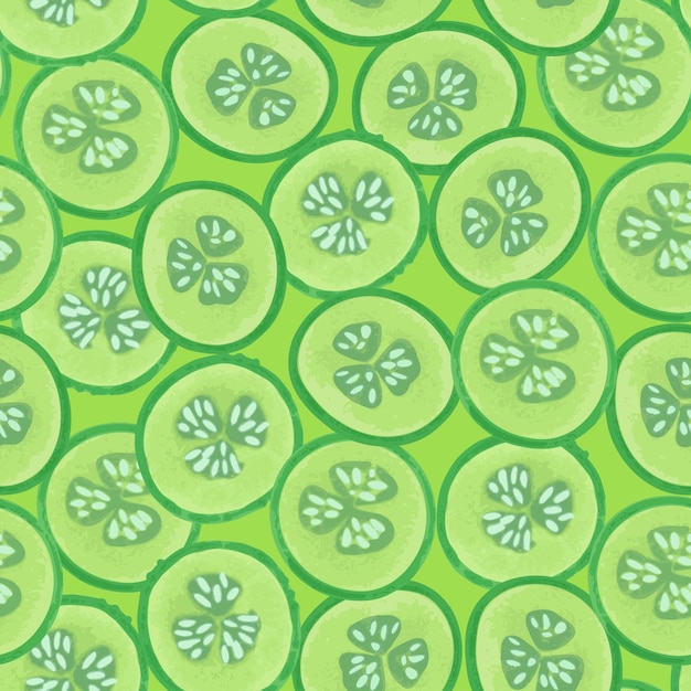 Vector patrón sin costuras con rebanadas de pepino ilustración vectorial en estilo dibujado a mano