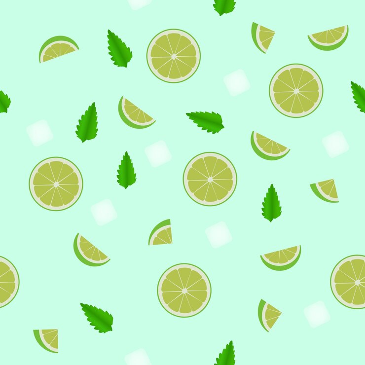 Vector patrón sin costuras con rodajas de limón y menta lindo patrón de mojito de fondo de verano de cítricos