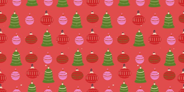 Patrón sin costuras rojo de Navidad con juguetes de Navidad Patrón vectorial para Navidad