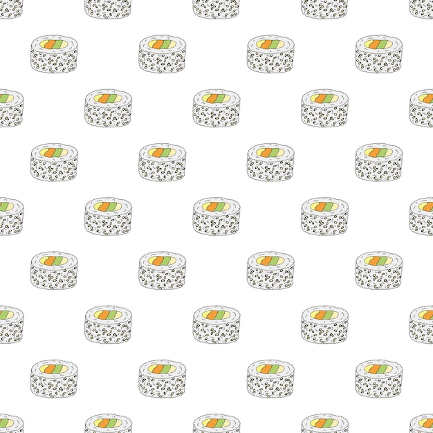 Patrón sin costuras con rollo de sushi para papel de embalaje de impresión decorativa papel tapiz de menú y tela