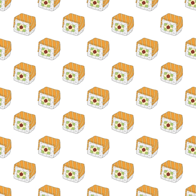 Patrón sin costuras con rollo de sushi para papel de embalaje de impresión decorativa papel tapiz de menú y tela