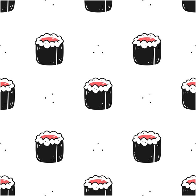 Patrón sin costuras con rollos de sushi sobre un fondo blanco Comida japonesa Fondo de ilustración vectorial