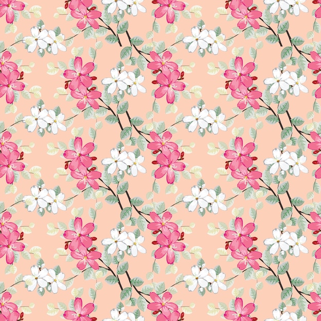 Patrón sin costuras Rosa y blanco Flores silvestres.