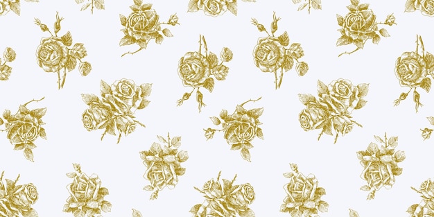 Patrón sin costuras de rosas doradas dibujadas a mano flores de fondo vectorial de tela papel tapiz