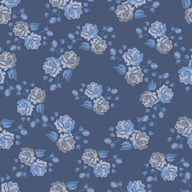 un patrón sin costuras con rosas y hojas azules