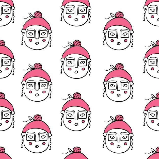 patrón sin costuras con rostros femeninos en estilo garabato cabezas humanas divertidas