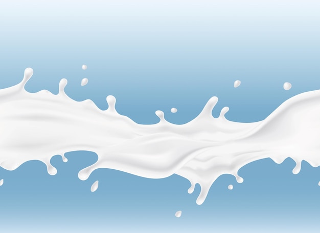 Vector patrón sin costuras de salpicaduras de leche 3d de yogur o crema láctea realista con borde ondulado con gotas